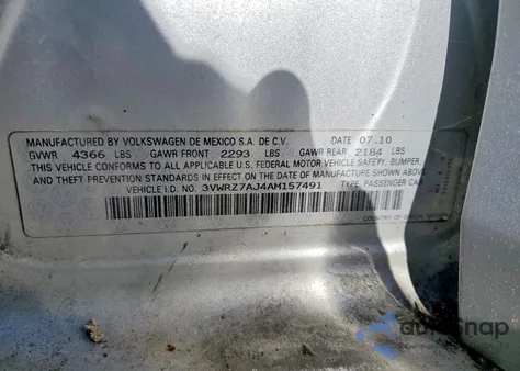 2010 Volkswagen Jetta Se из США, поврежденный, VIN 3VWRZ7AJ4AM157491